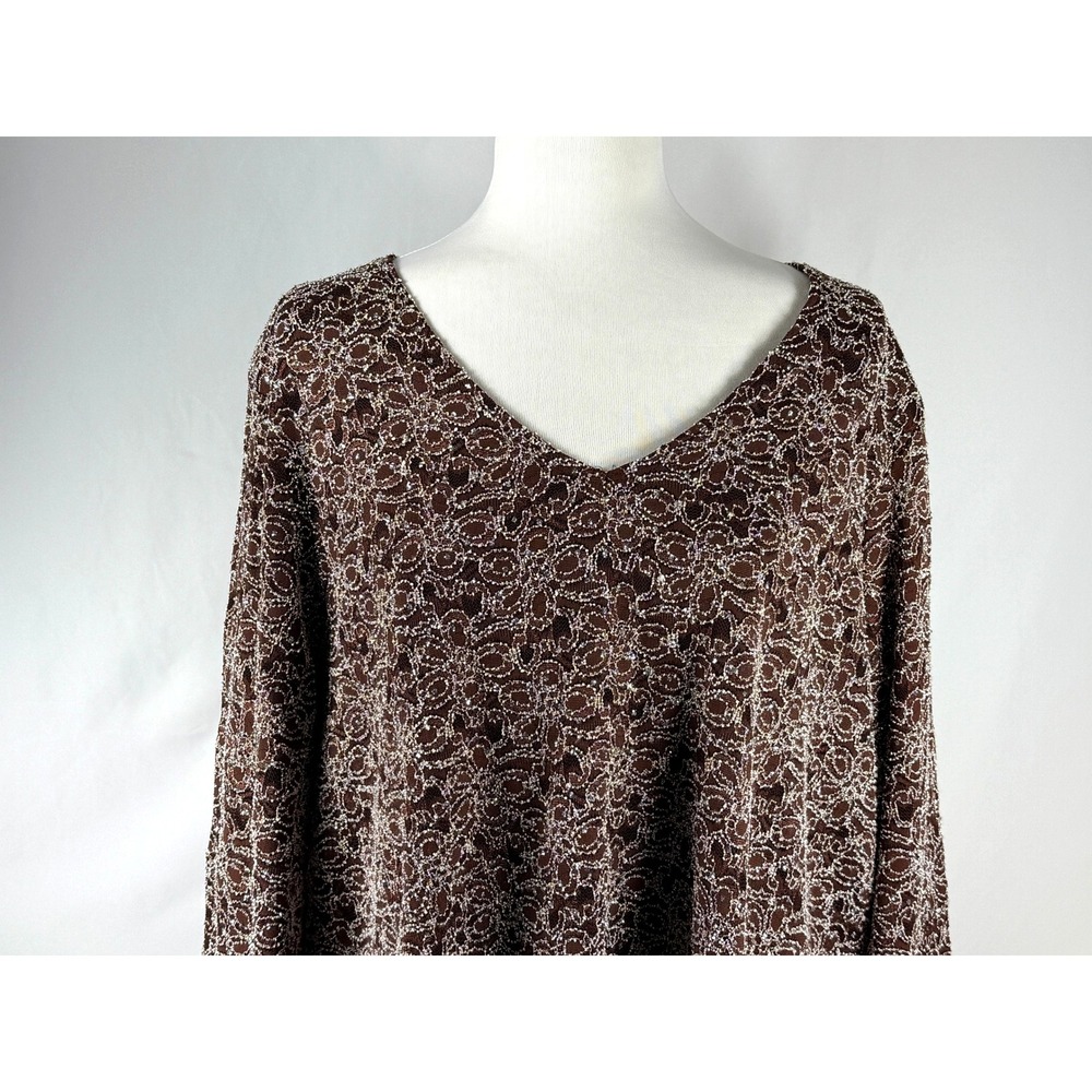 Vintage Maggie Barnes Brown Tunic‎ Top White Micro Beaded  Size 3X Glam Party - Picture 2 of 15